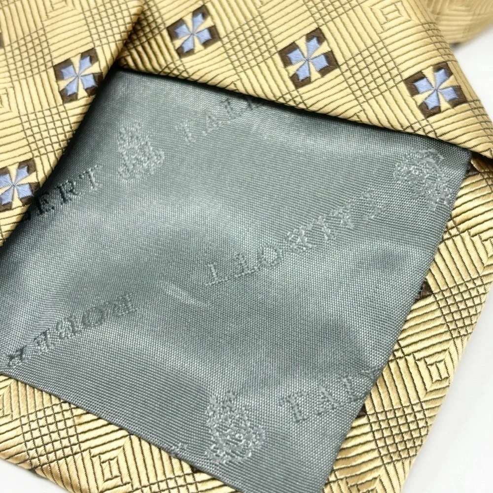 ROBERT TALBOTT PHILLIP’S Men’s Gold Blue Geometric Silk Hand Made Tie USA 60”